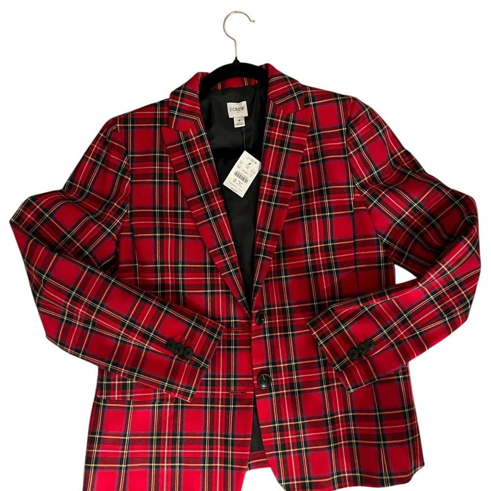 J. Crew Factory Women's Vibrant Red Checkered Blazer - Picture 3 of 6